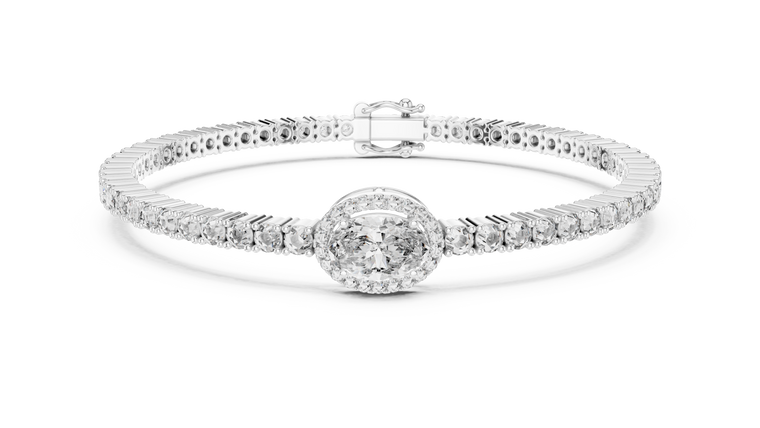 5.54 TCW Moissanite Tennis Bracelet with Oval Halo Center - view 3