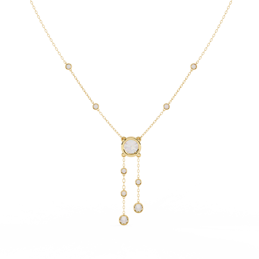 Round Lariat Necklace with Bezel Station Drops - view 2