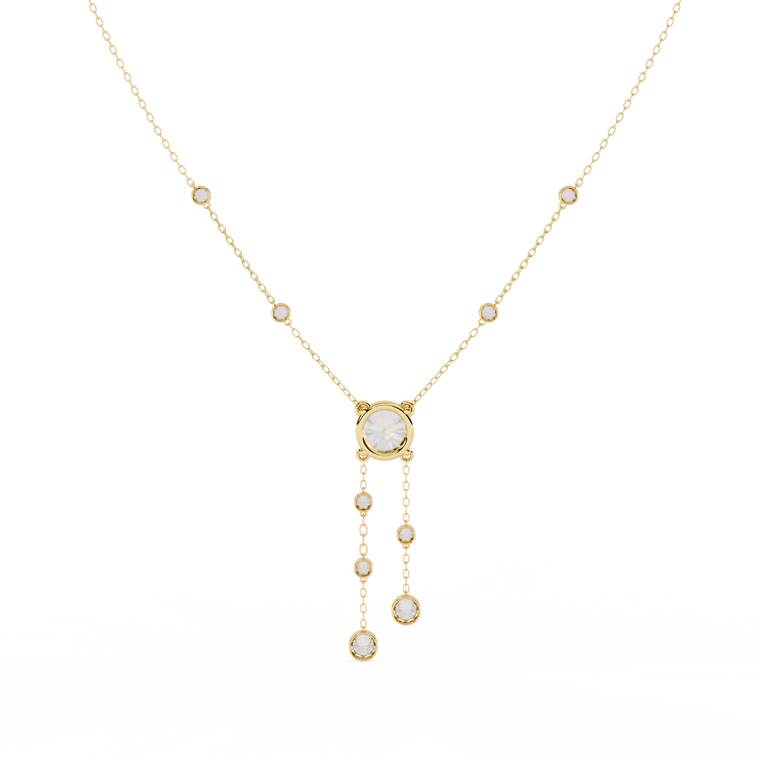 Round Lariat Necklace with Bezel Station Drops - view 2