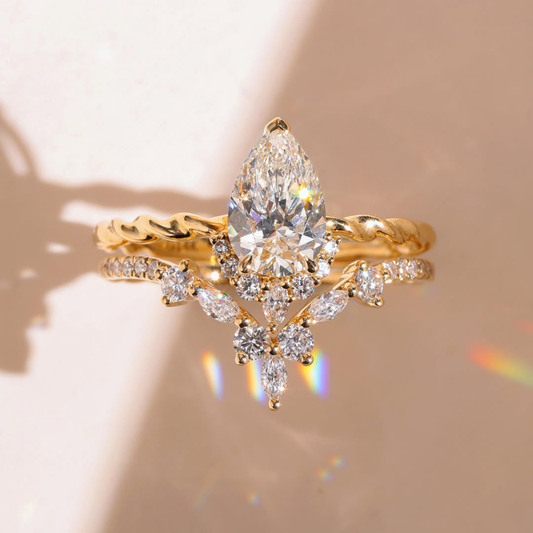 1.00 CT Pear Cut Moissanite Bridal Set with Curved Enhancer - view 3