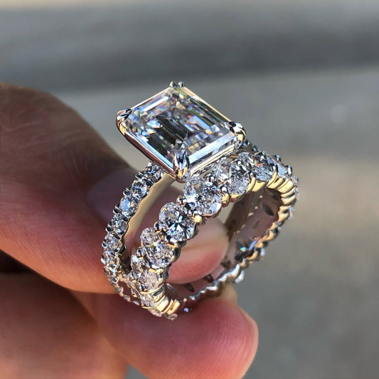 2.58 CT Heirloom Emerald Cut Lab Grown Diamond Ring with Pave Bands For Surprise