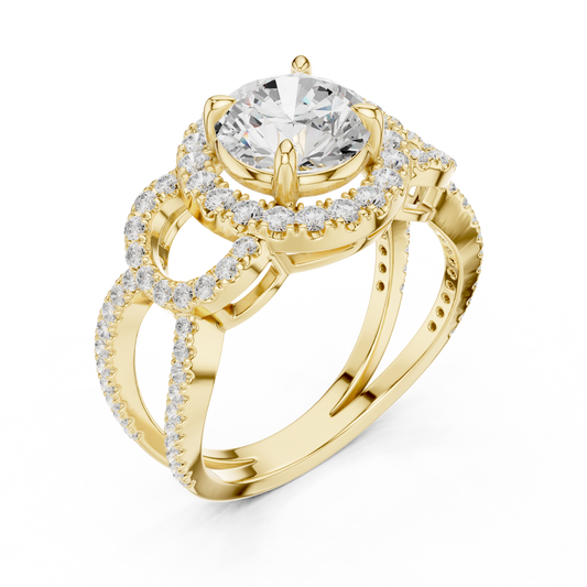 Round Cut Lab Diamond Halo Split Shank Engagement Ring - view 4