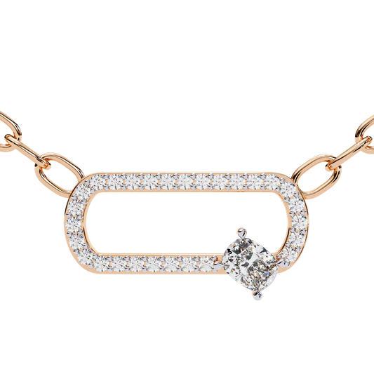 Openwork Pave Oval Link Off Center Cushion Pendant - view 3