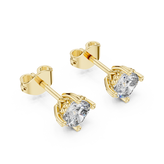 Cushion Cut Stud Earrings with Four Prong Basket Setting - view 4