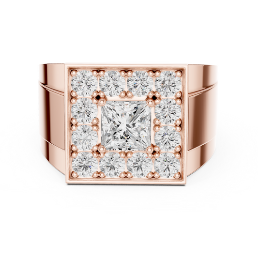 1.32 TCW Luxury Halo Princess Cut Moissanite Diamond Ring in Gold Statement Band
