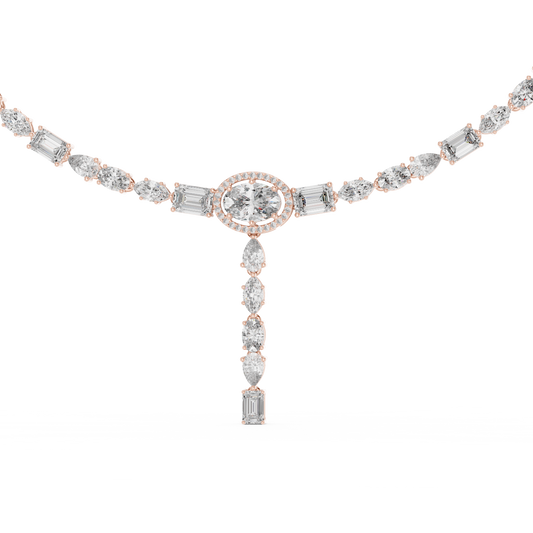 Halo Oval Y Necklace with Mixed Cut Drop Pendant - view 4
