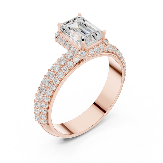 Emerald Cut Hidden Halo Lab Grown Diamond Ring with Wide Pave Band - view 4