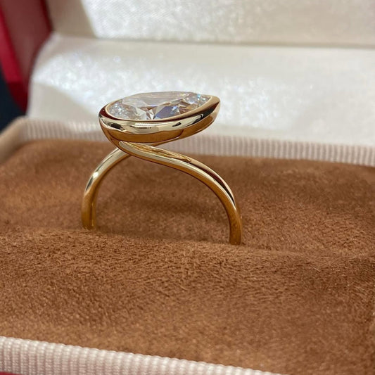 Pear Cut Moissanite Bezel Set Engagement Ring - view 3