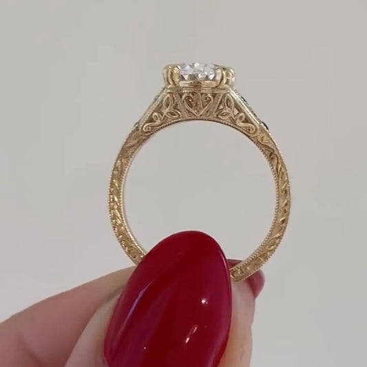 Oval Moissanite Vintage Nature Inspired Engagement Ring - view 4