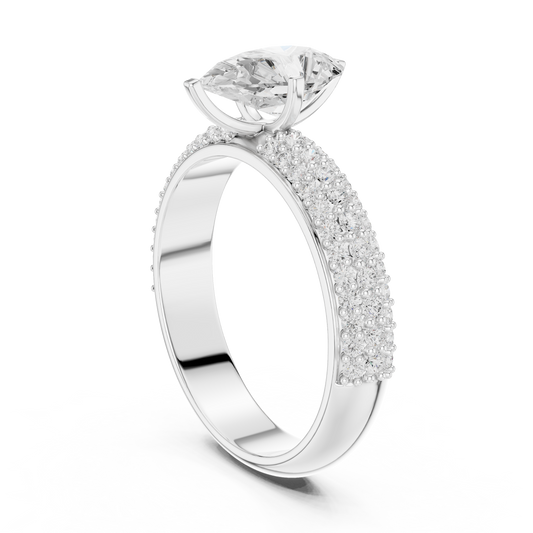 Pear Cut Lab Diamond Bridal Ring with Triple Row Band - view 4