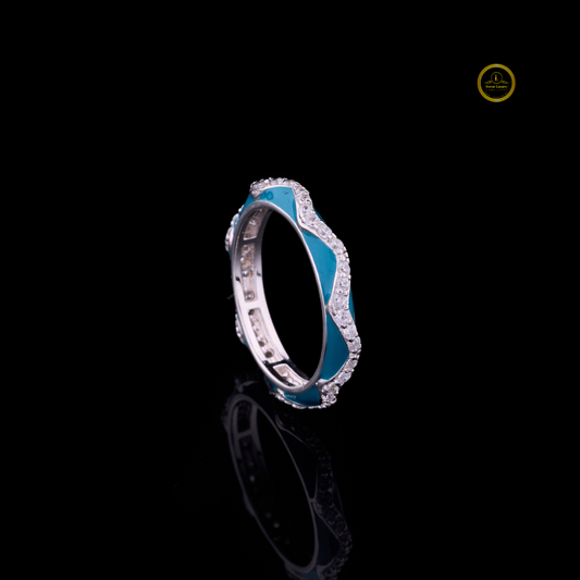 Sky Blue Wave Lab Diamond Pave Wedding Band Ring - view 3