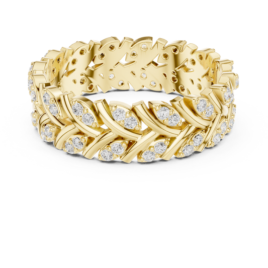 Round Cut Lab Diamond Laurel Leaf Eternity Wedding Band Ring - view 4