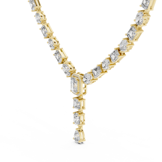 0.88 CT Stunning Moissanite Emerald Cut & Mixed Cuts Y-Style Diamond Necklace with A Statement of Royal