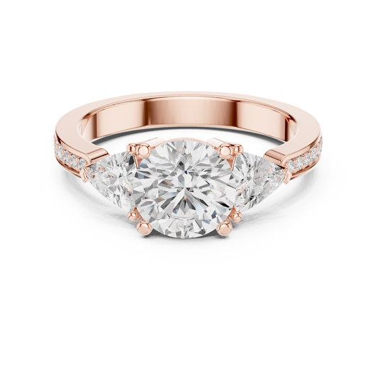 1.5 CT Exquisite Three-Stone Round & Trillion Lab Diamond Ring with Elegant Accent Detailing