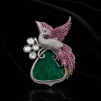 Colorful Hummingbird Brooch Collection with Gemstone-Inspired Center & Crystal Accents