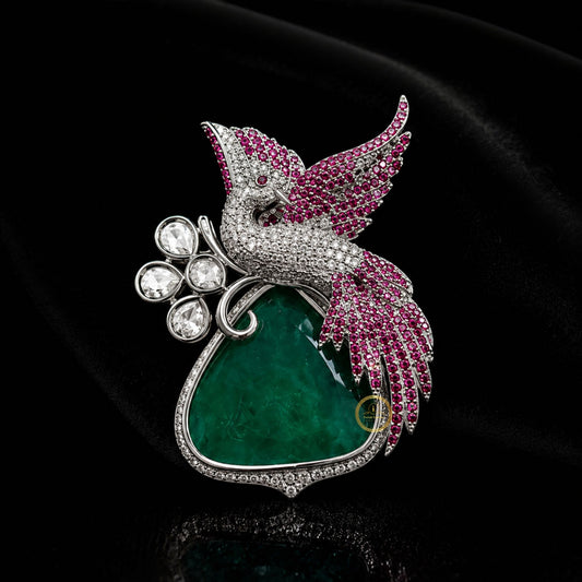 Colorful Hummingbird Brooch Collection with Gemstone-Inspired Center & Crystal Accents