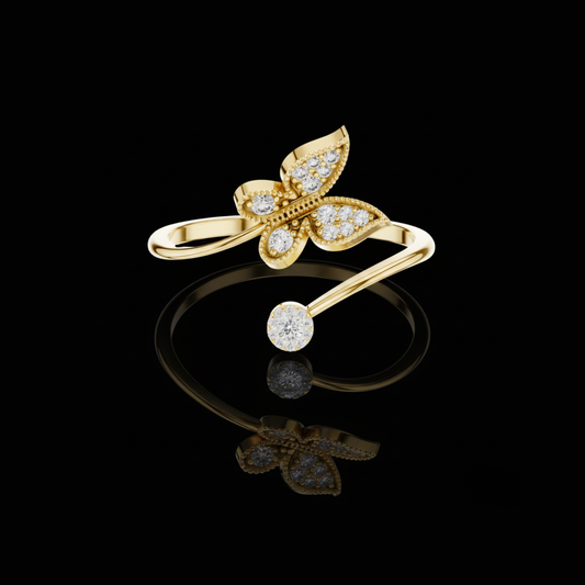 0.02 CT Elegant Butterfly Ring with Dazzling Lab Grown Diamond Accents Nature Inspired Adjustable Jewelry