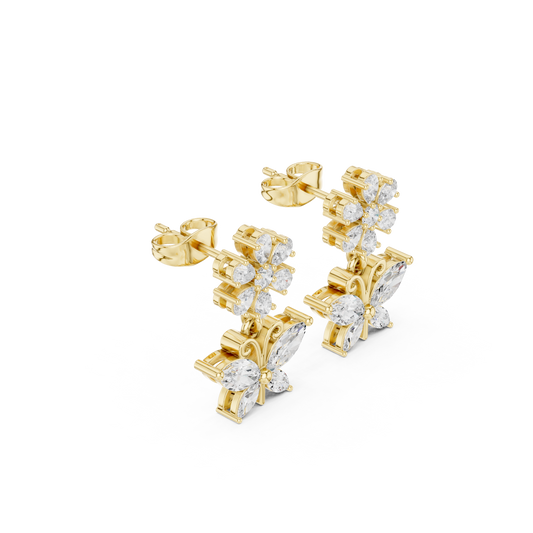 1.59 TCW Desire Moissanite Multi Cut Diamond Butterfly Drop Earrings Floral-Inspired Fine Jewelry