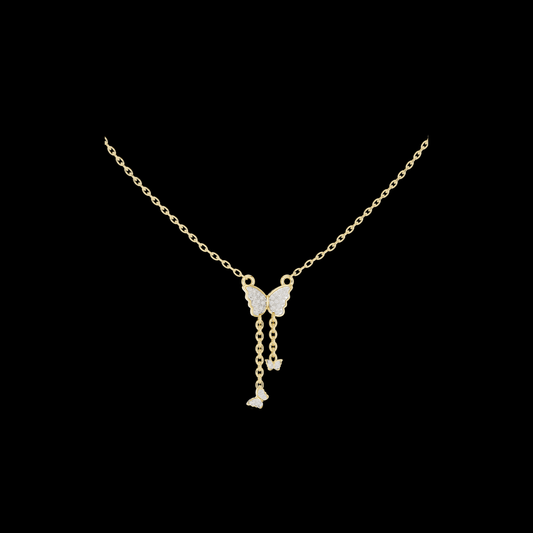 0.12 TCW Sparkling Butterfly Drop Moissanite Pendant with Pave Wings and Delicate Dangle Chains