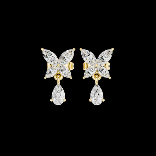 0.31 CT Modern Moissanite Pear Cut Butterfly Drop Diamond Earrings with Marquise Accents