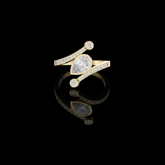 0.50 CT Regal Pear Shaped Lab Grown Diamond Bezel Set Bypass Ring with Pave Diamond Accents