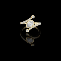 2.50 TCW Regal Pear Shaped Moissanite Diamond Bezel Set Bypass Ring with Pave Diamond Accents