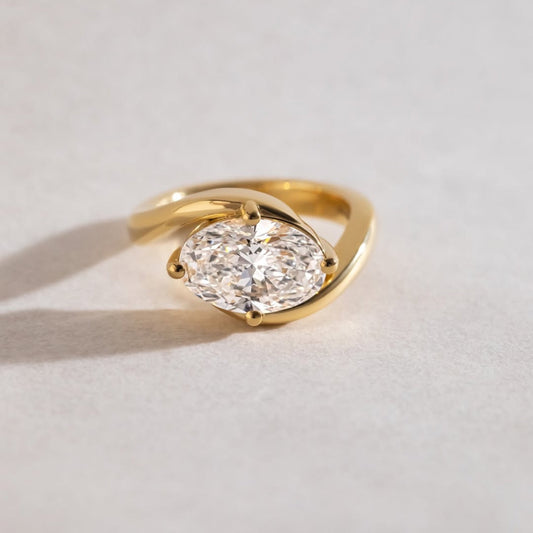 3.00 TCW Opulent Oval Lab Grown Solitaire Ring with Sleek Bypass Gold Band and Minimalist High Polish Finish