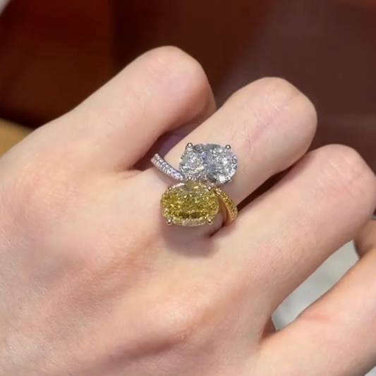 Oval Yellow and White Moissanite Toi et Moi Ring - view 2