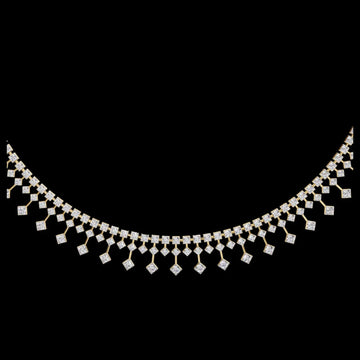 4.51 TCW Luxurious Geometric Fringe Moissanite Necklace with Cascading Round Cut Sparkling Stones Elegant Statement Choker