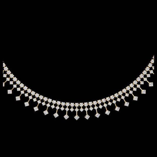 4.51 TCW Luxurious Geometric Fringe Moissanite Necklace with Cascading Round Cut Sparkling Stones Elegant Statement Choker