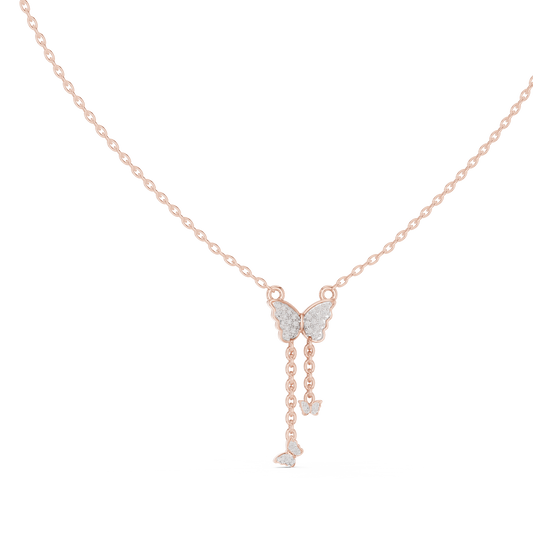 0.12 TCW Sparkling Butterfly Drop Moissanite Pendant with Pave Wings and Delicate Dangle Chains