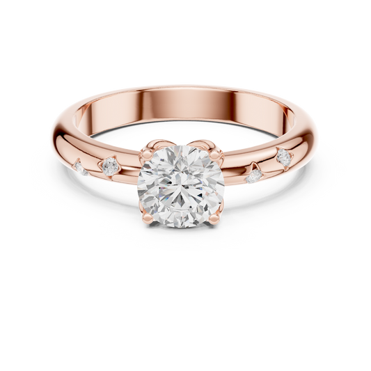 0.89 TCW Modern Round Cut Lab Grown Solitaire Diamond Ring with Accent Stones