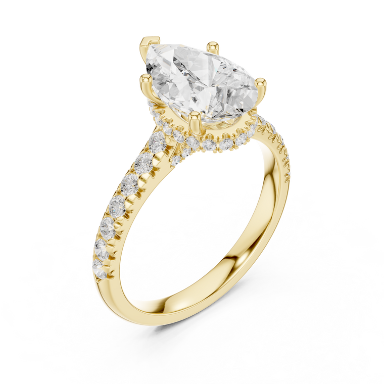 Pear Cut Lab Diamond Hidden Halo Pave Solitaire Engagement Ring - view 2