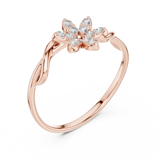 Round Moissanite Floral Bypass Ring with Twisted Band - view 3