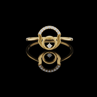 0.1 CT Halo Moissanite Diamond Ring with Dual-Circle Orbit Design and Pavé Arc Accents