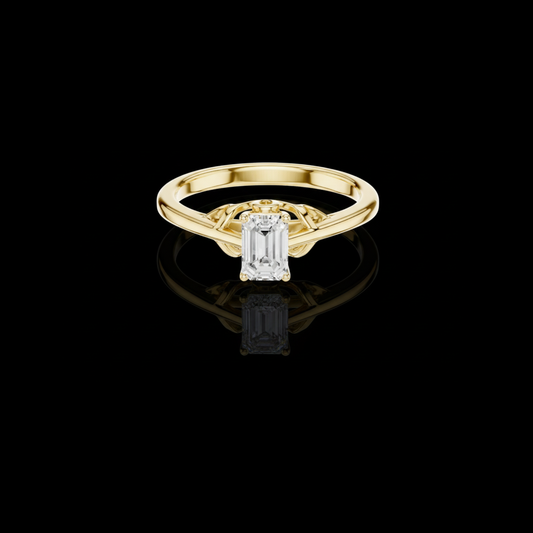 0.43 TCW Luxurious Solitaire Ring with Emerald Moissanite Diamond and Intricate Celtic Inspired Setting