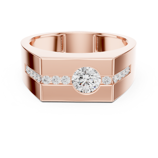 0.68 TCW Channel Set Side Brilliance Prestige Gold Moissanite Diamond Band with Bold Round Center Stone