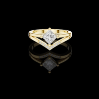 1.50 CT Modern Chevron Ring Featuring a Moissanite Princess Cut Diamond and Pave Set Accents