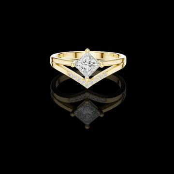 1.50 CT Modern Chevron Ring Featuring a Lab Grown Princess Cut Diamond and Pave Set Accents