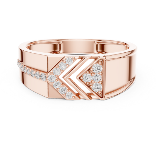 0.19 TCW Geometric Round Lab Grown Diamond Modern Chevron Triangle Design with Pave Stones Statement Ring