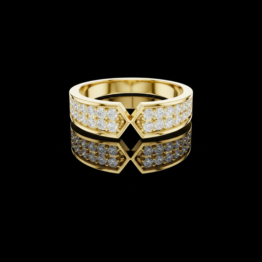 0.50 TCW Modern Gold Chevron Band with Intricate Pave Moissanite Diamond Detailing