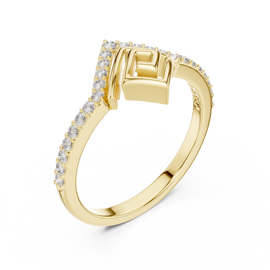 0.23 TCW Radiant Chevron Lab Grown Diamond Ring with Sculpted Geometric Maze Design