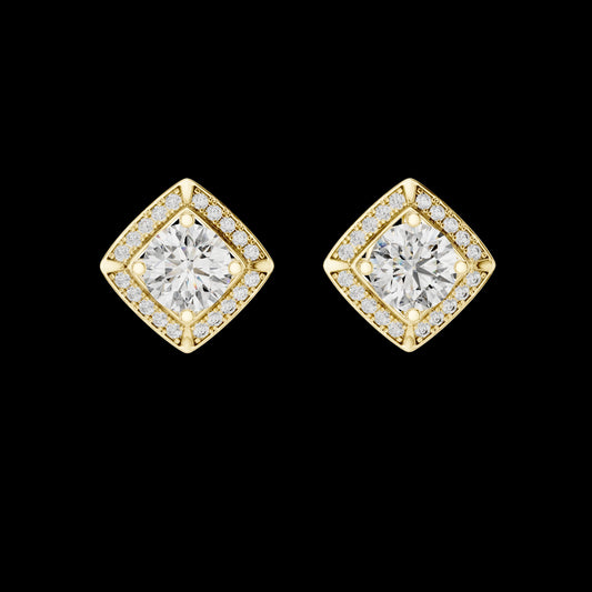 2.50 CT Iconic Geometric Lab Grown Cushion Shape Diamond Halo Stud Earrings For Everyday Elegance