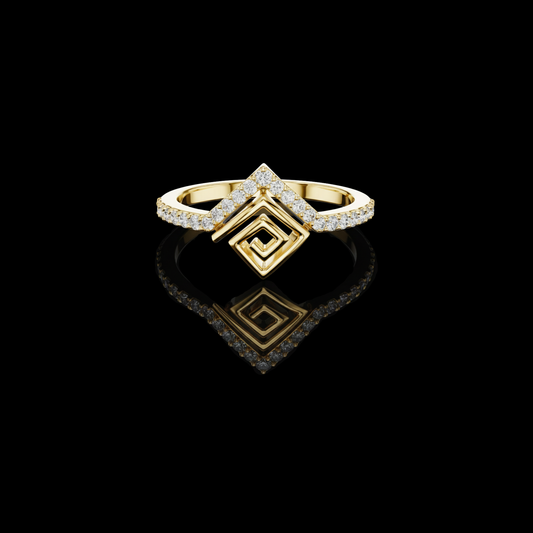 0.23 TCW Radiant Chevron Lab Grown Diamond Ring with Sculpted Geometric Maze Design