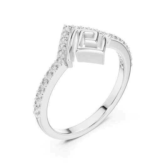 Round Cut Geometric Lab Diamond Ring Pave Band - view 4