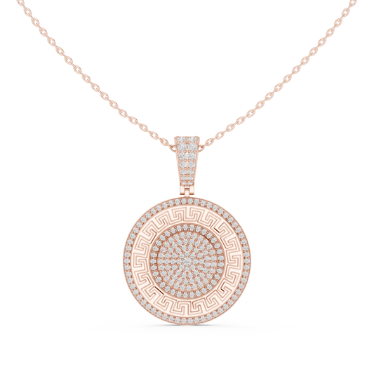 1.42 TCW Luxury Medallion Greek Key Design Round Pave Moissanite Diamond Pendant Statement Jewelry