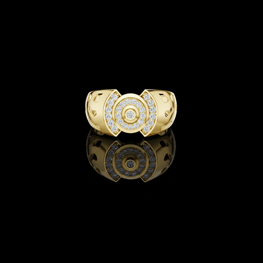 0.45 TCW Fantastic Round Moissanite Diamond Openwork Cutout Band with Circular Pave Cluster Ring
