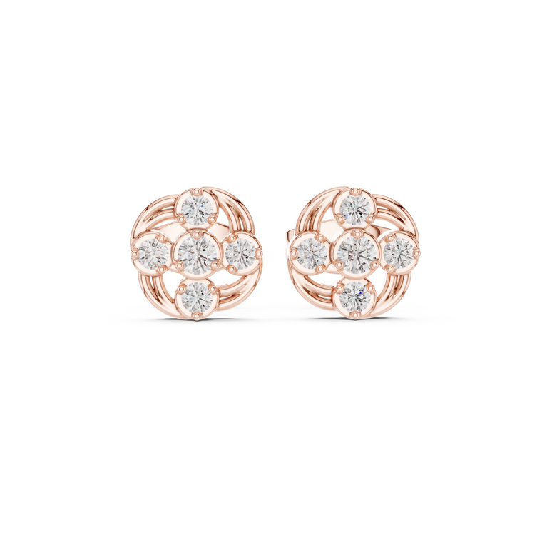 Celestial Swirl Round Moissanite Cluster Stud Earrings - view 2