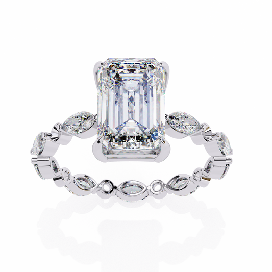 Emerald Cut Moissanite Pave Band With Side Stone Anniversary Ring - view 4