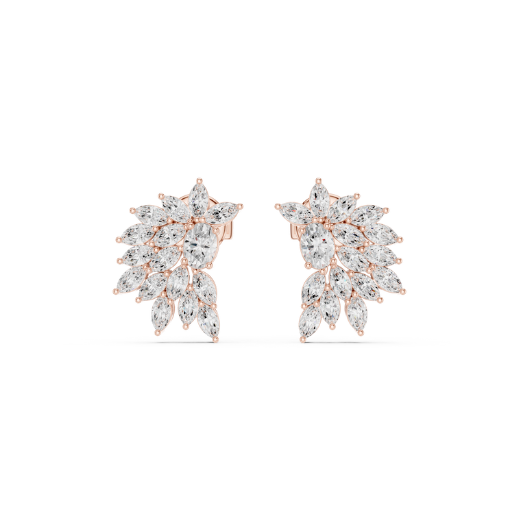 Floral Marquise Cut Leaf Cluster Stud Earrings - view 2